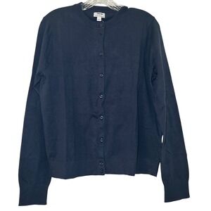 NWT J.Crew Classic Cardigan Navy Blue Button Front Cotton Sweater Womens L